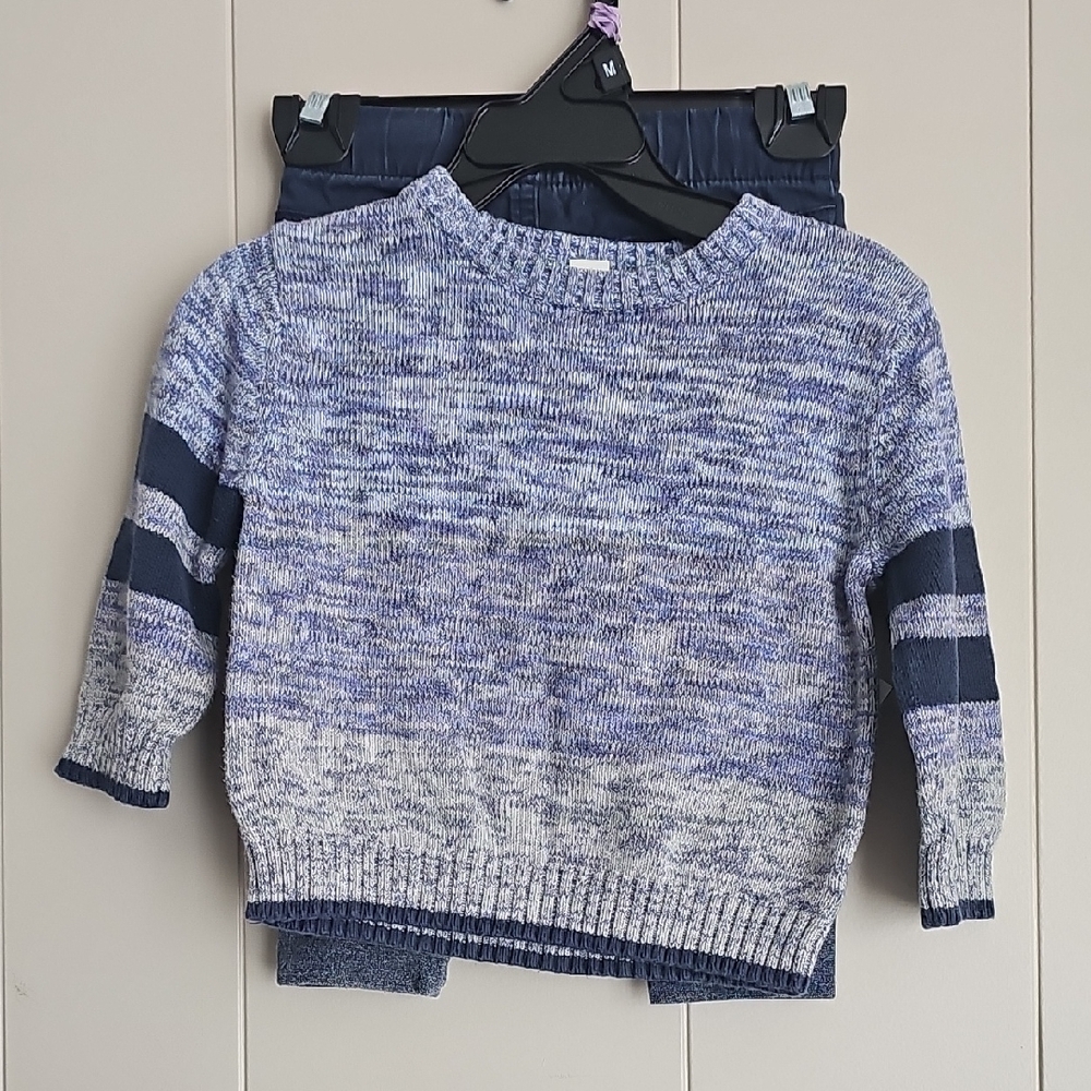 Cat & Jack Blue and Gray Striped Knit Sweater And Pant 2 Peice Outfit